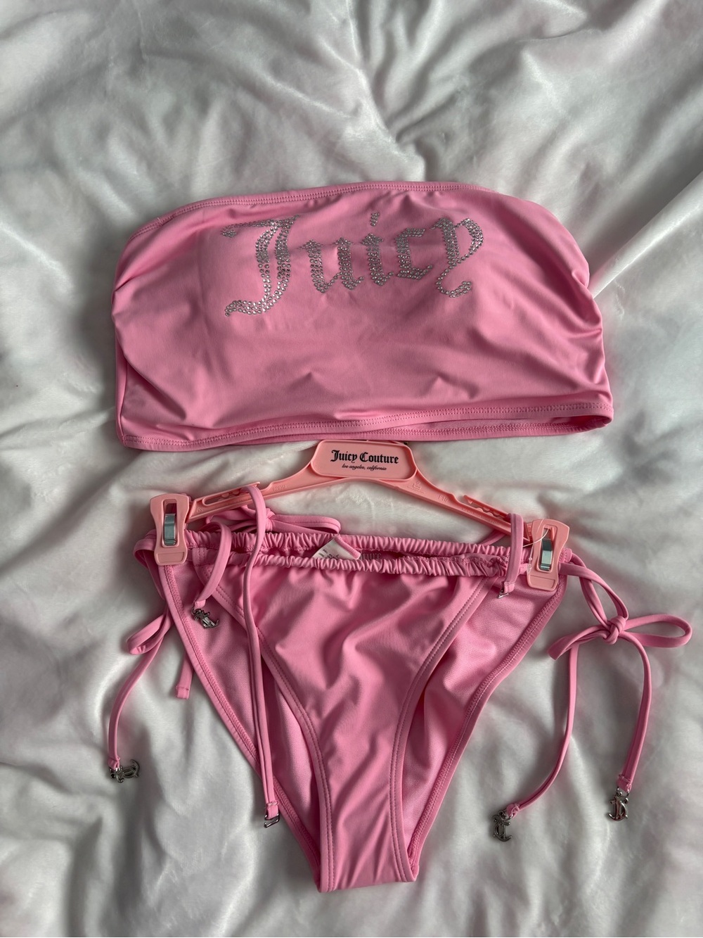 Juicy Couture women’s Pink Rhinestone Logo Bandeau Bikini